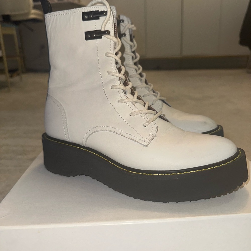 Diane Von Furstenberg Women's White Leather Platform Boots Sz 6.5